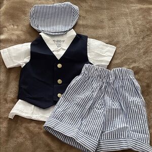 4 Piece Boys Train Conductor Navy and White Outfit